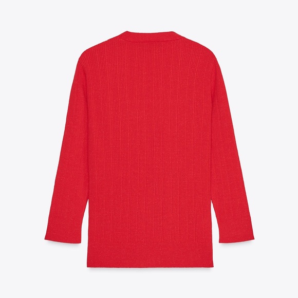 ZARA V-neck Knit Cardigan w/ 3/4 sleeves in Gold Button Red Size M NEW - Picture 5 of 6